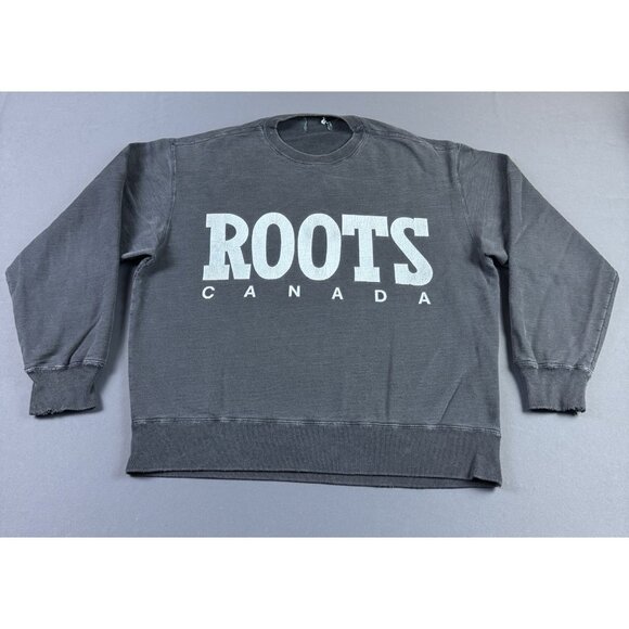 Vintage Rare 90s Roots Canada Sun Faded Black Crewneck Sweater Fit Medium Hype - Picture 1 of 12